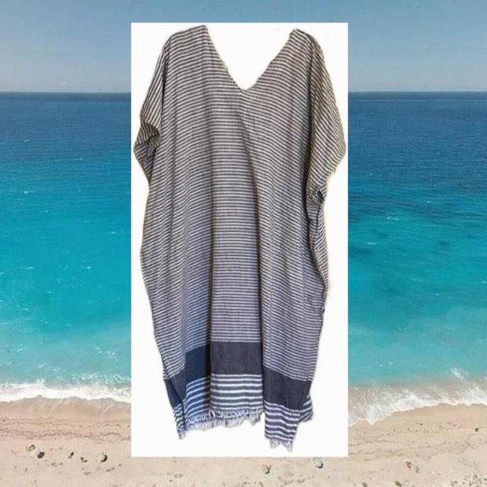 Hat Attack Cotton Coverup, Grey/White Stripes, One Size